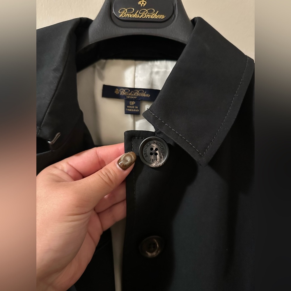 Brooks Brothers Black Trench Coat Petite - Picture 8 of 10